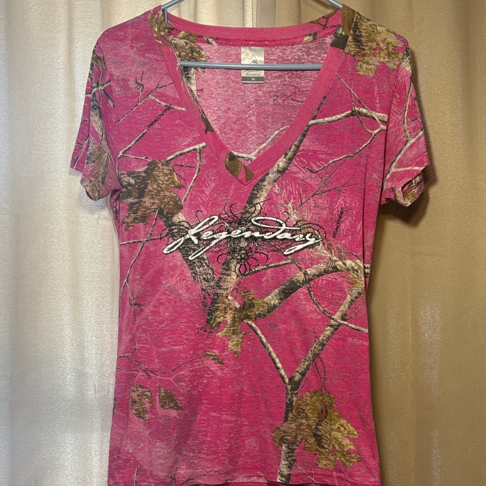 Legendary Whitetails Pink Camo V-Neck Short Sleeve Tee
